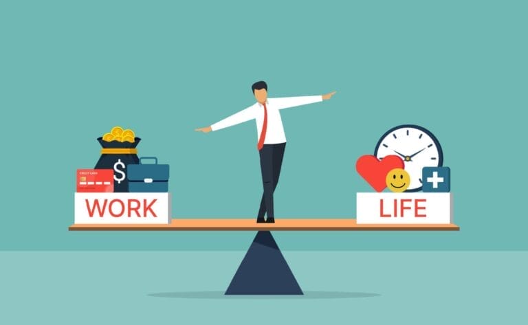 work-life-balance-concept-businessman-standing-with-work-and-life-on-seesaw-vector